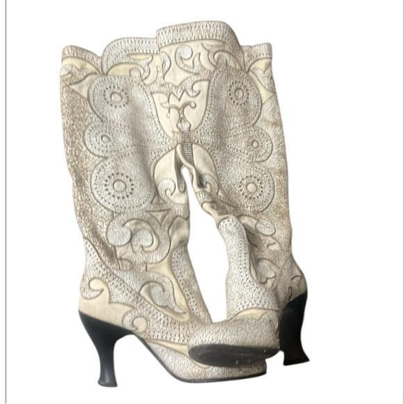 Anna Sui iconic Boots Leather Ecru Floral Western Boots  Sz 36 Olympus Fashion - Picture 5 of 11